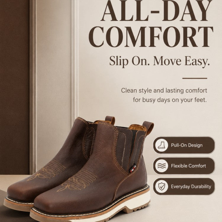 WIDE SQUARE SOFT TOE LEATHER WORK BOOT