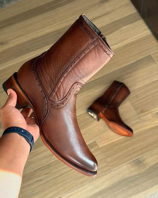 Exclusive Deerskin Oval Cowboy Boots