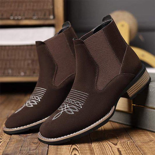 Men's Vintage Embroidered Suede Chelsea Boots