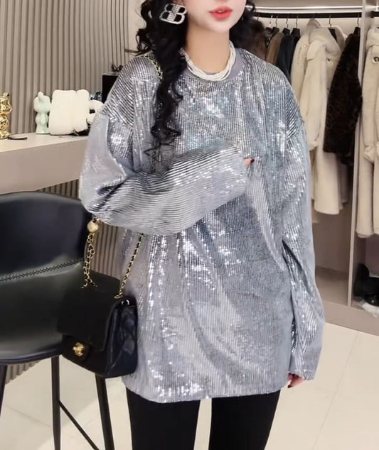 Long sleeve sequined bottoming shirt