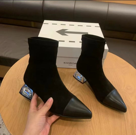 Baotou Crystal Heel Boots