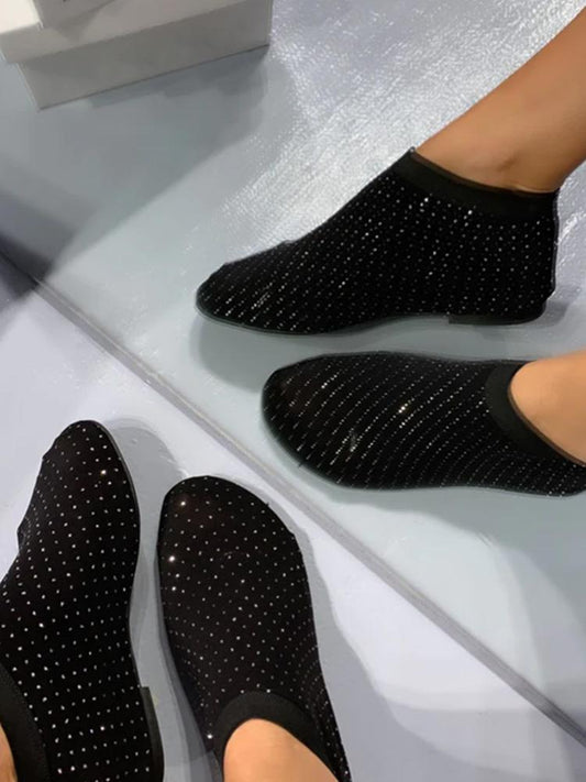 Breathable Rhinestone Flyknit Loafers