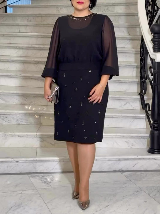 See-through Rhinestone Sparkle Lace Up Midi Dress