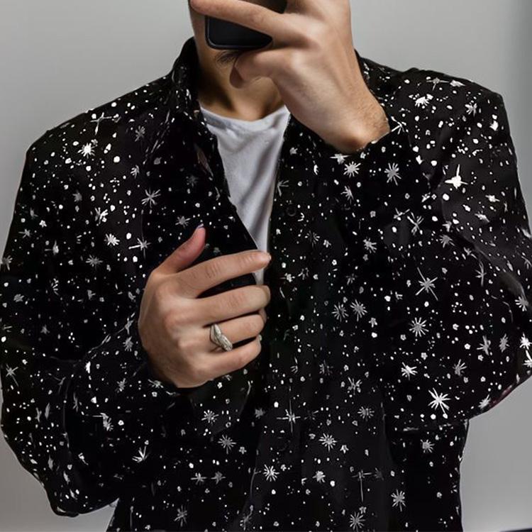 Long-sleeve shirt with stars and rhinestones