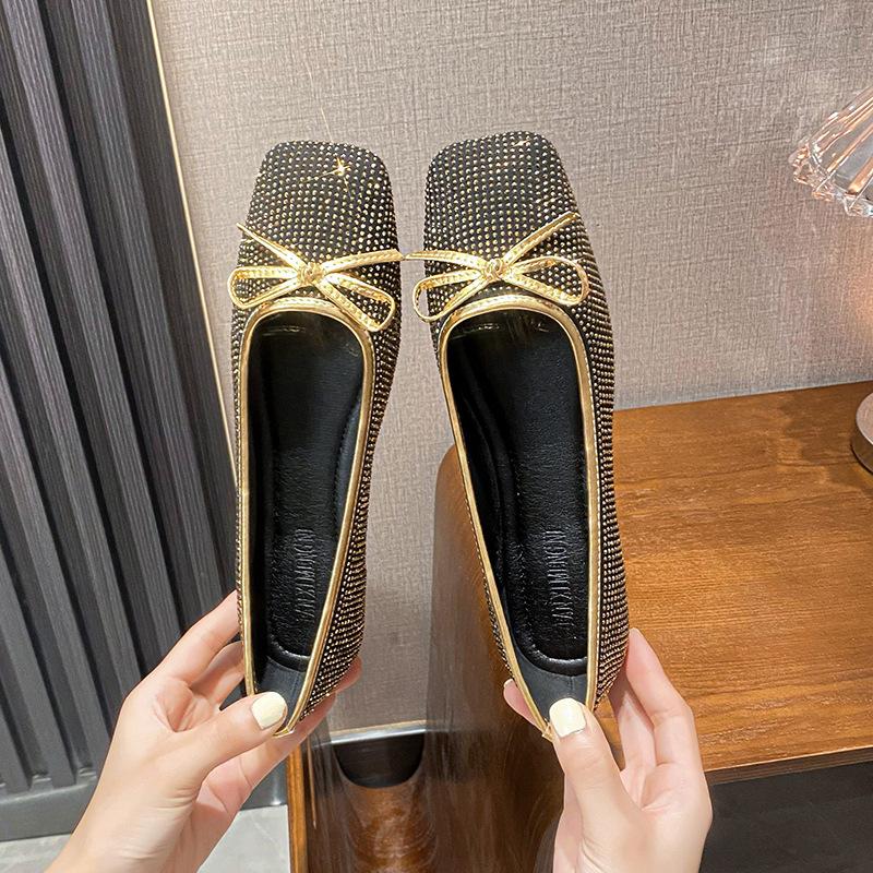 Bow Flat Rhinestone Pumps