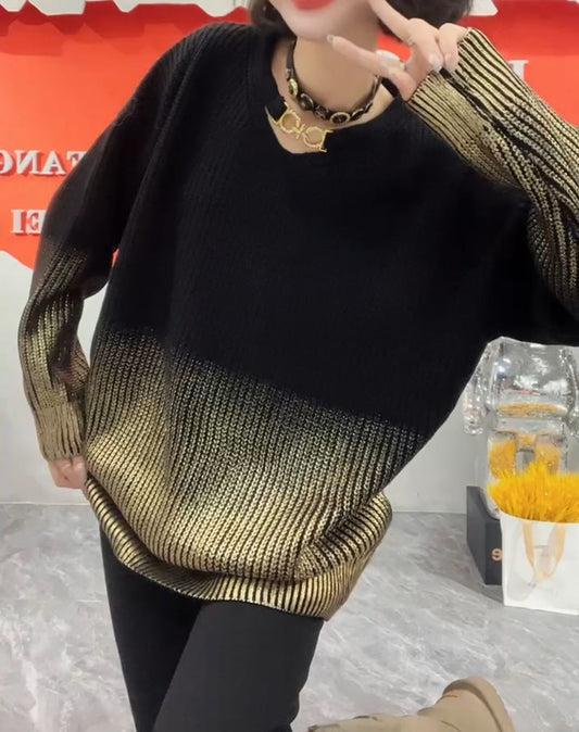 Gradient bronzing v-neck sweater