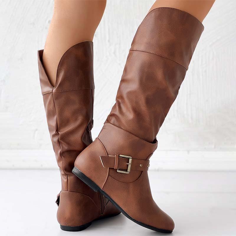 Studded Ruched Buckled Cowgirl Knight Boots