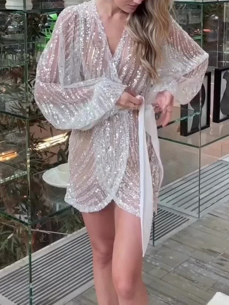 Sexy See-through Lantern Long Sleeve Dress