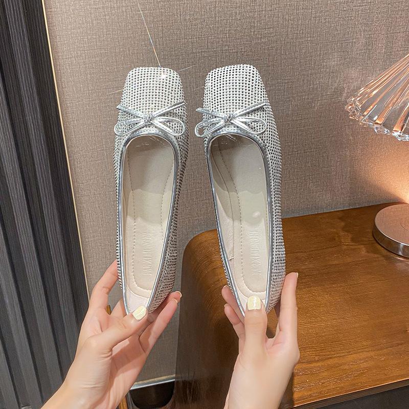 Bow Flat Rhinestone Pumps