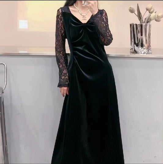 Women's Velvet Lace Long Dress