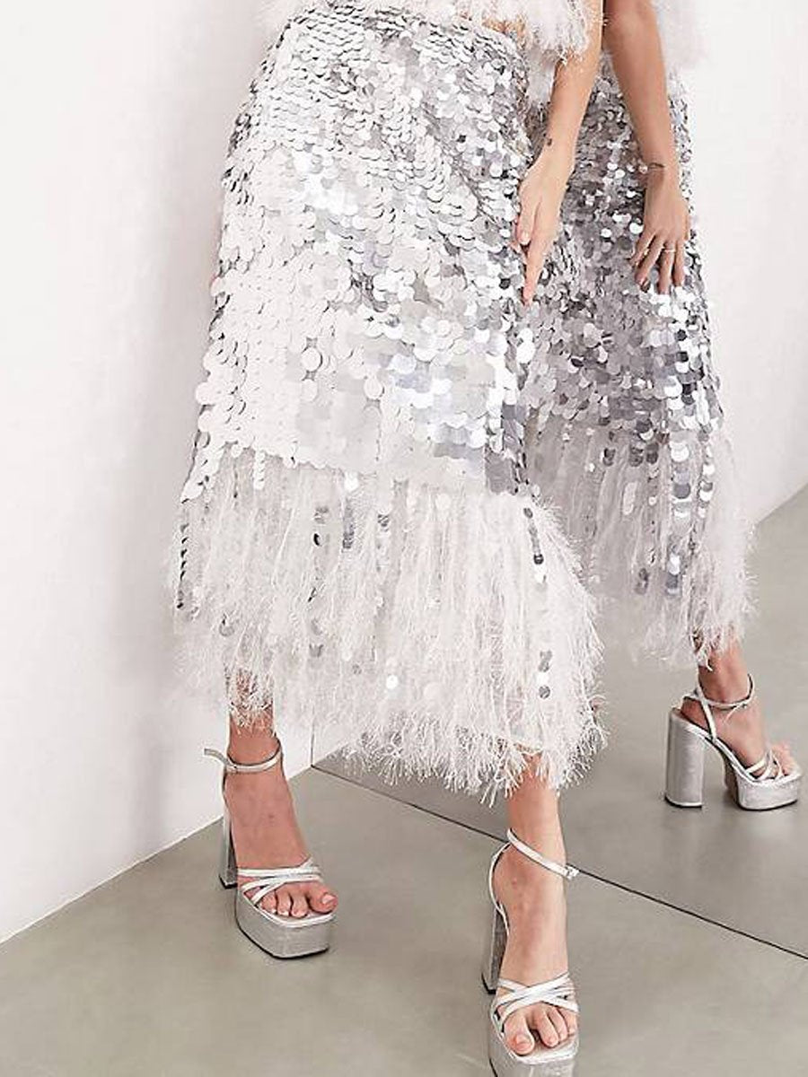 Sexy Sequin Feather Skirt