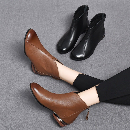 Soft Leather Low Heel Boots