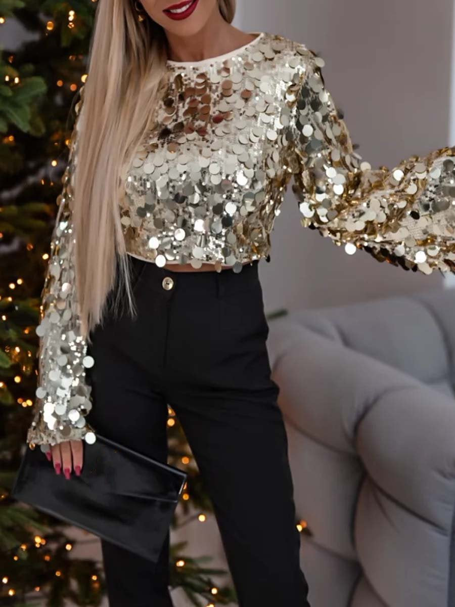 Sequined Flare Sleeve Top