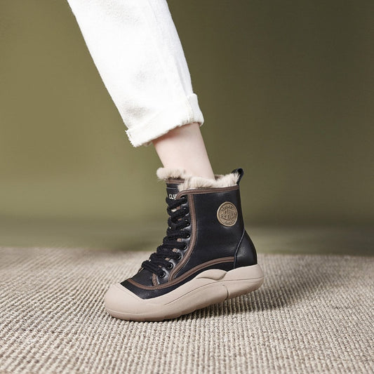 Women's thick-soled velvet mid-calf boots