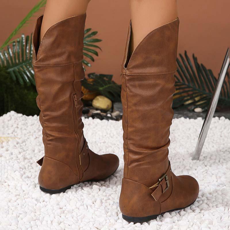 Studded Ruched Buckled Cowgirl Knight Boots