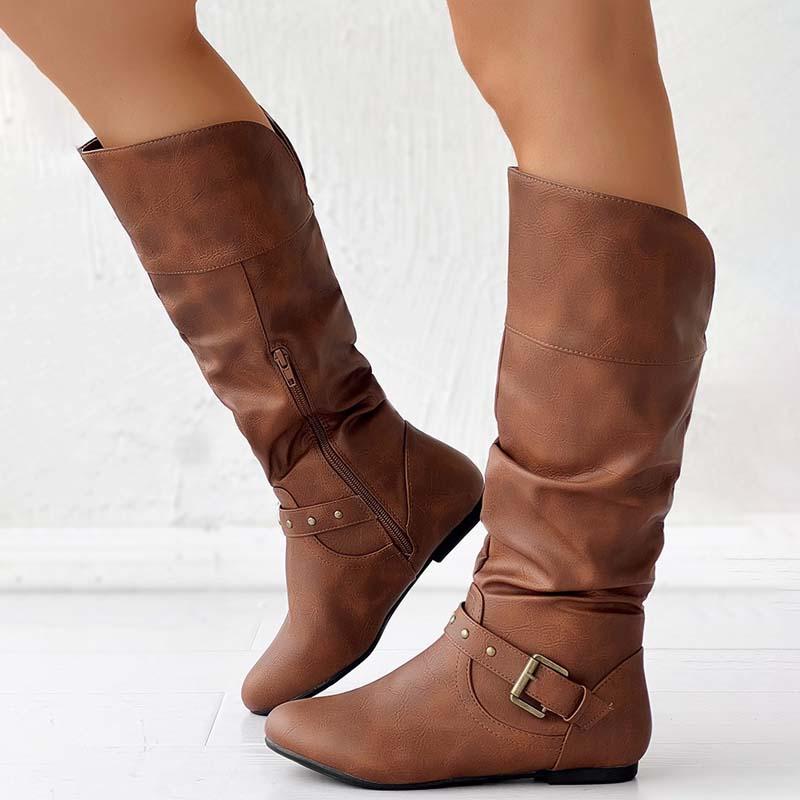 Studded Ruched Buckled Cowgirl Knight Boots