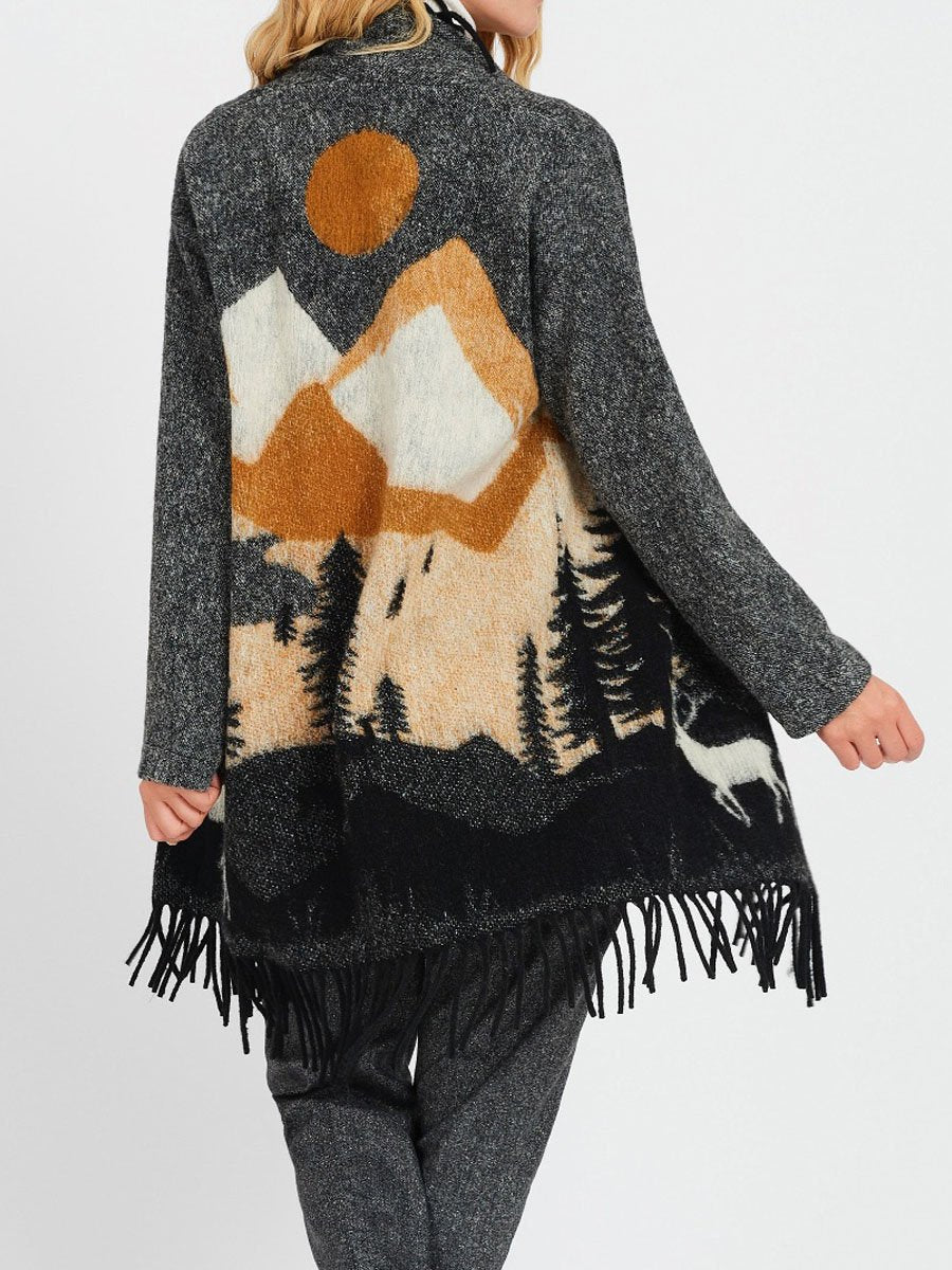 Printing Tassel Knit Sweater Cardigan