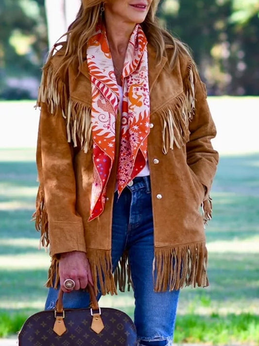 Suede Leather Jacket With Fringes Coat