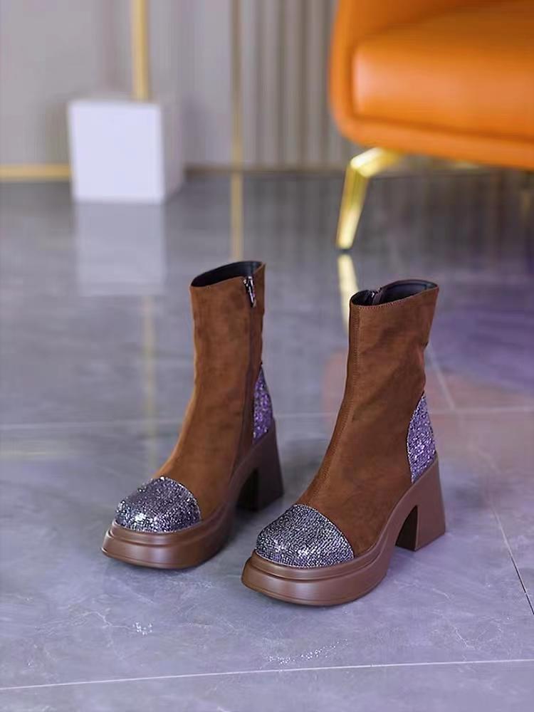 Shiny Thick-soled Stretch Boots