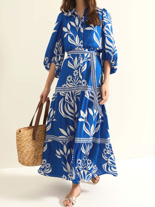 Summer Blue Floral Maxi Dress