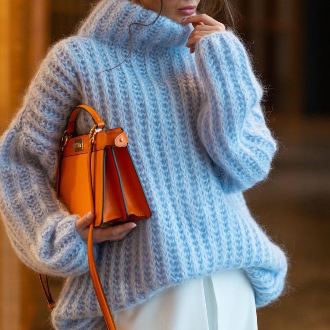 Knitted puffy long-sleeve sweater