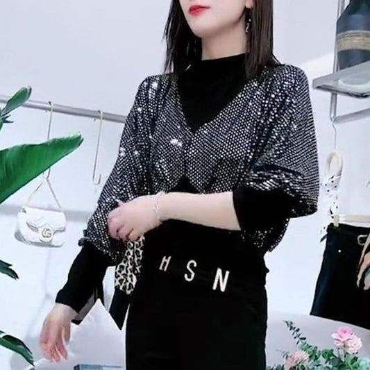 Fake Two Piece Sequined Sweater