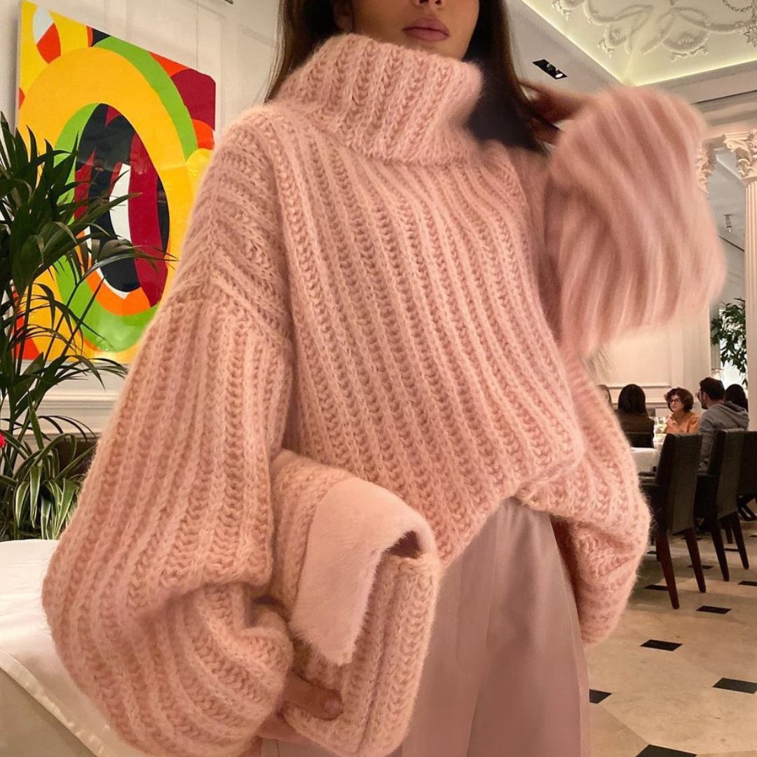 Knitted puffy long-sleeve sweater